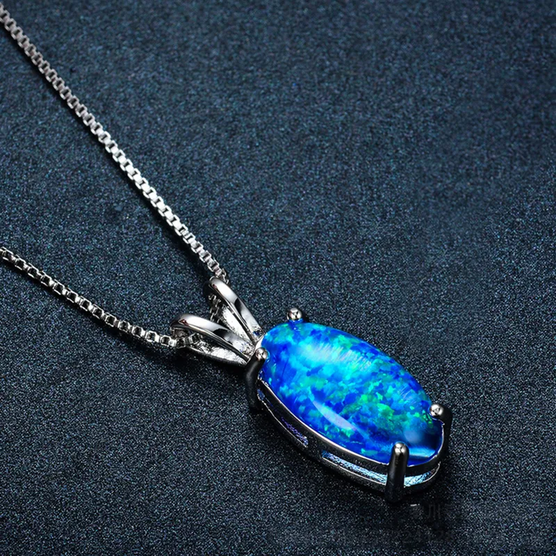 Weddings Jewelry LuckyShine Gorgeous Style Fine Blue Oval Genuine Opal Gemstone Silver Fashion Women Charm Necklace Pendant324I