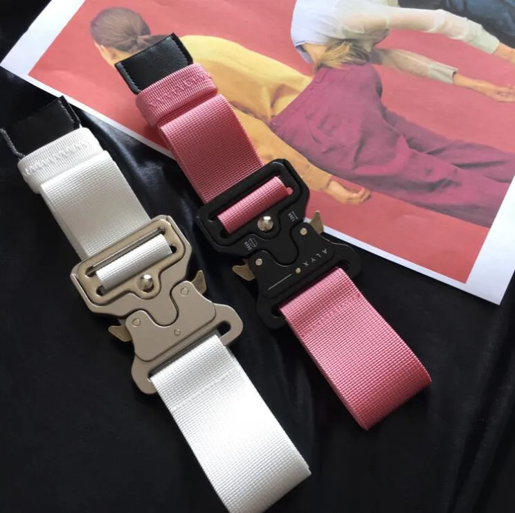 2019 Ny version Alyxbälte 130 cm Rollercoaster Metal -knapp Canvas Hip Hop Street Wear Safety Belt225L