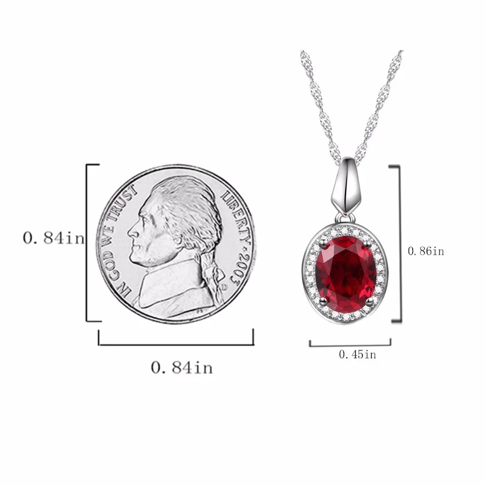 Classic Classic 925 Серебряное подвесное ожерелье Создано овальное рубиновое 2 0ct Gemstone Циркон подвеска для женщин Свадебные украшения Y19051602240U