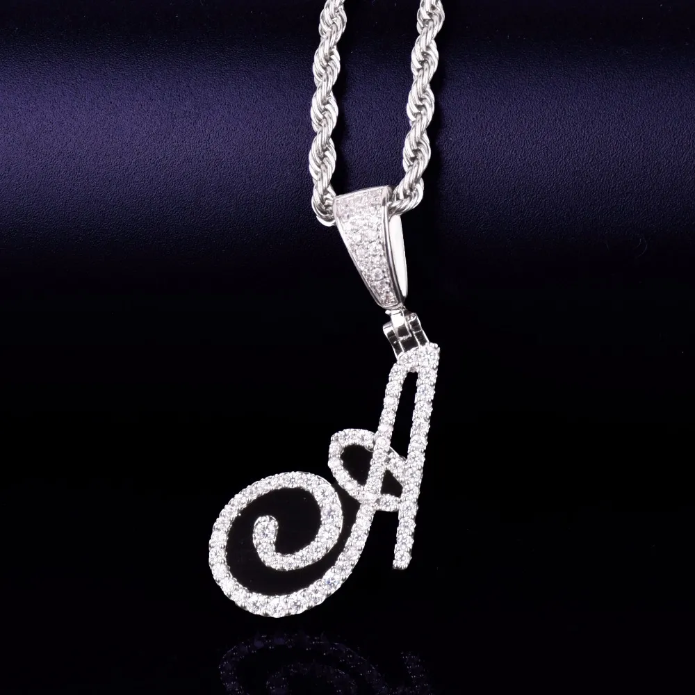 Collier avec pendentif lettre cursive unique glacé A-Z, avec chaîne en corde de 24 pouces, bijoux Hip Hop, 275t, nouvelle collection