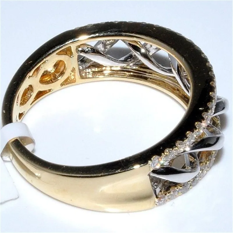 Bague creuse bicolore couleur argent vague cubique zircone bague pour femme mode populaire strass anneaux de mariage pour Women256b