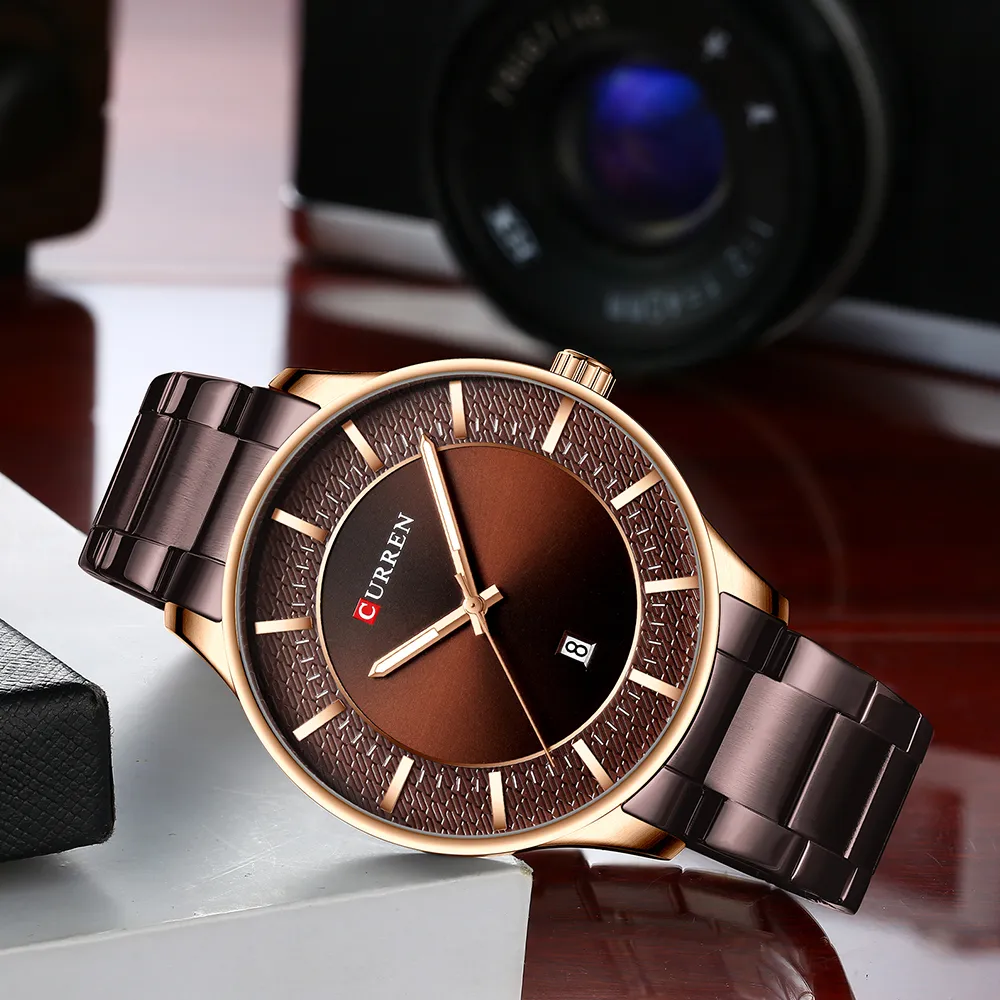 CWP Curren Watch Relogio Masculino Fashion Man Clock Man rostfritt stål Band Men Quartz med datum Casual Business Gift232K