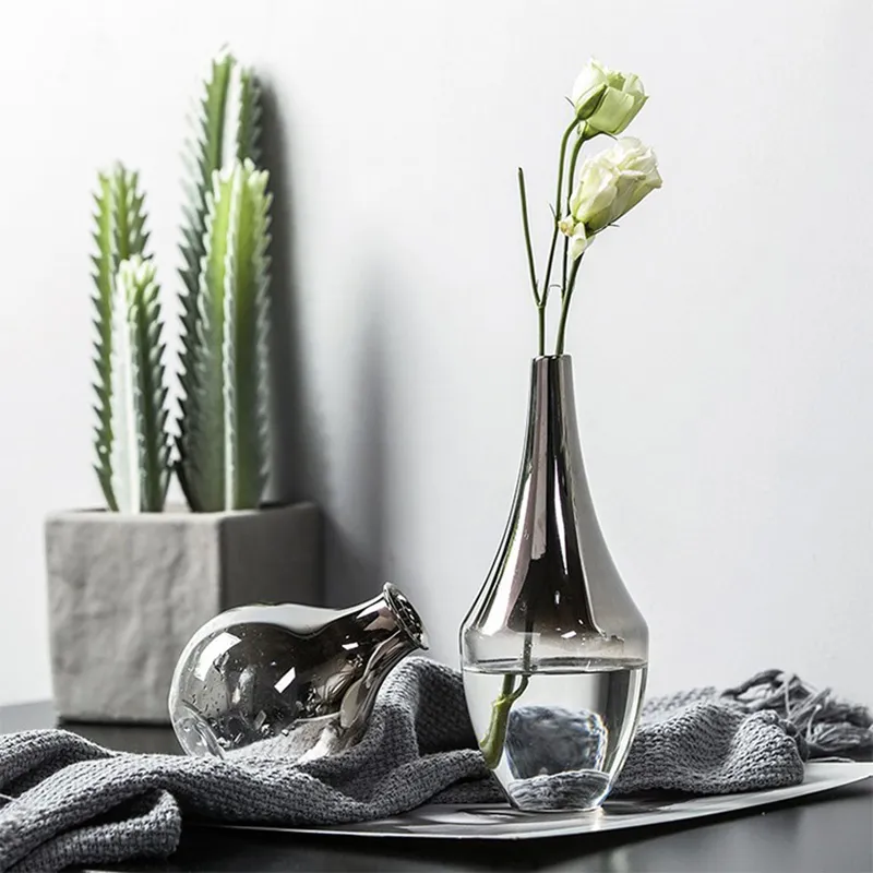 Nordic Glas Vase Kreative Silber Gradienten Getrocknete Blume Vase Desktop Ornamente Hause Dekoration Spaß Geschenke Pflanzen Töpfe Einrichtung T2236T