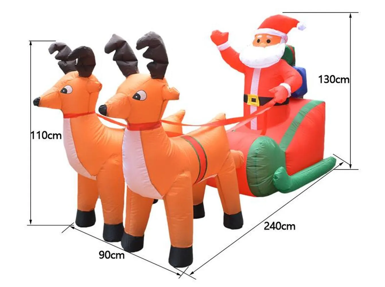 Dekoracje świąteczne 210 cm gigant nadmuchiwany Święty Mikołaj Claus Double Deer Sleigh LED LED Outdoor1846