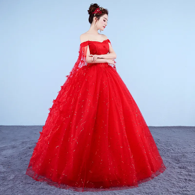 カスタムメイドのウェディングドレス2020新しい赤いロマンチックな花嫁ドレスプラスサイズの恋人プリンセスガウン刺繍ヴェスティドデヴィア263VV