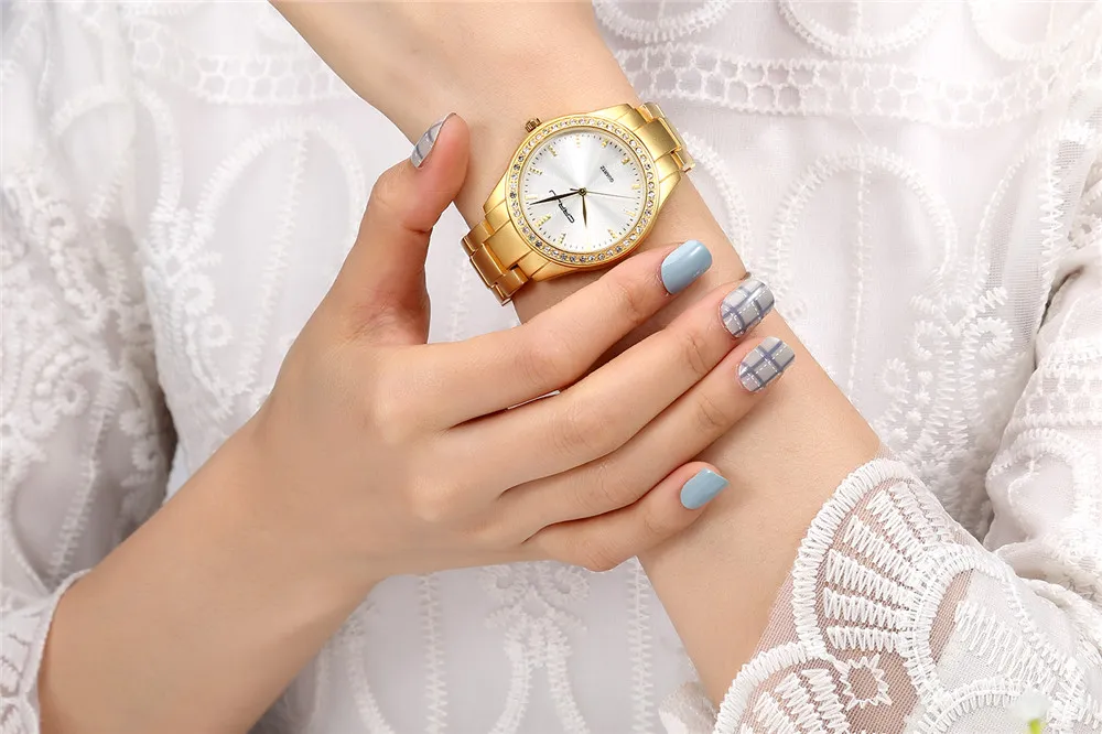 Famous Brand New Crrju Watches Women Ladies Crystal Diamond Quartz-Watch Luxury Gold GORDES For Women Relojes Mujer3359
