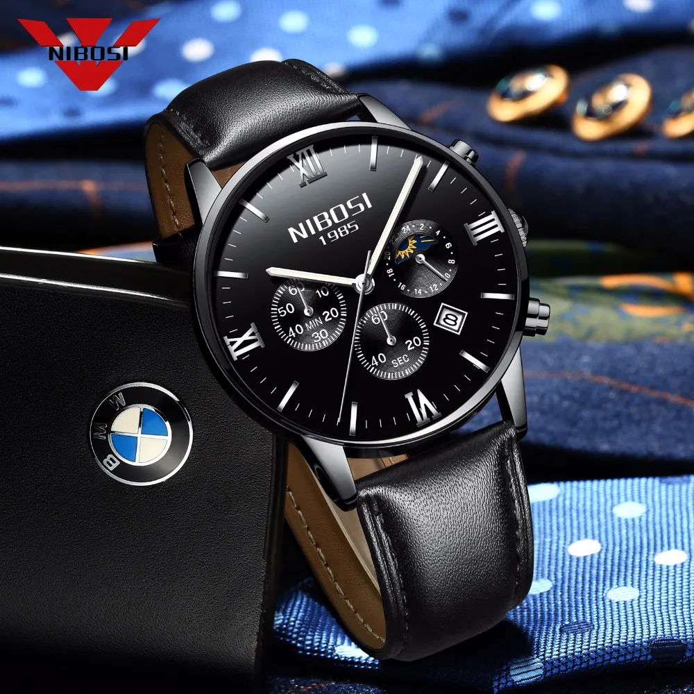 NIBOSI Mannen Horloge Luxe Mannen Mode Casual Jurk Horloge Militaire Leger Quartz Horloges Met Lederen Horloges Strap2599