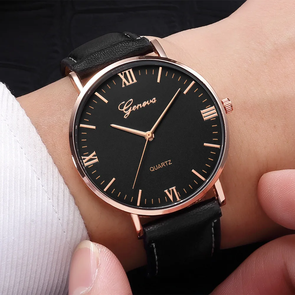Reloj de pulsera analógico de cuarzo analógico de acero inoxidable para mujer Unisex de negocios de lujo clásico Geneva T19287b