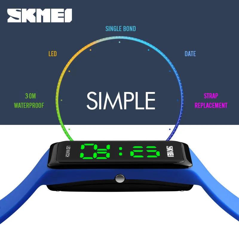 Skmei女性スポーツウォッチガールズシンプルなデザインLED LED WAMEDIES DIGITALWLISTWATCHES 30M耐水性レロジオフェミニノ1265301M