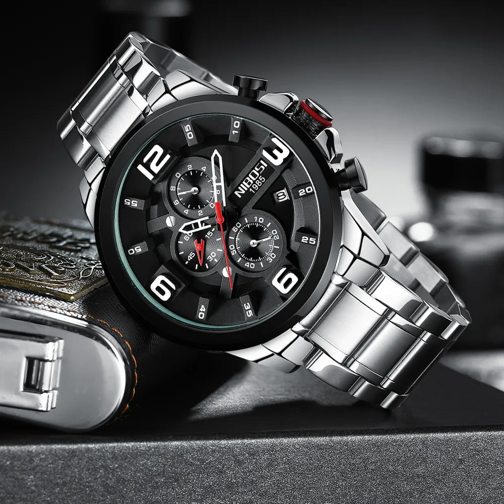 Nibosi Design exclusivo Men Wristwatch Big Dial Dial Casual Watch Business Masculino Sport Men Watch Men Creative Relogio Masculino308G