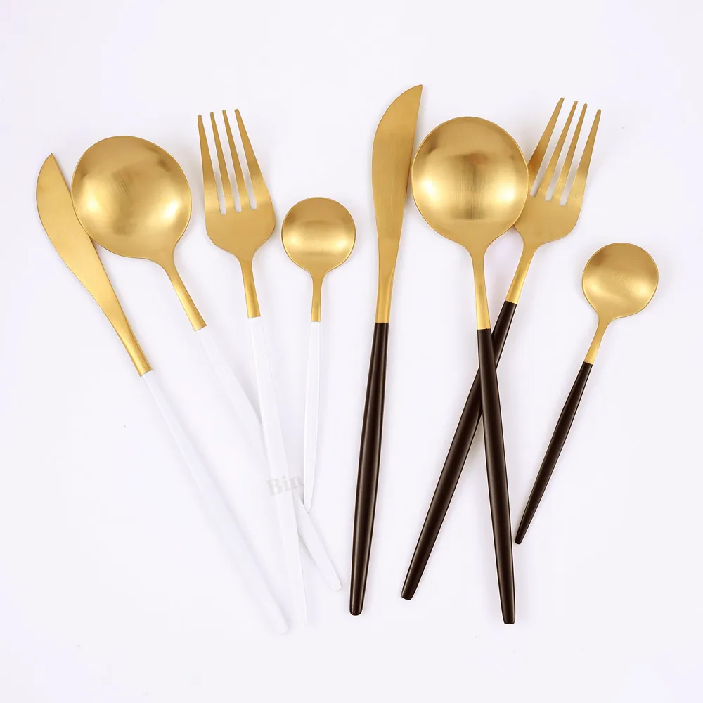 Matte Stainless Steel Cutlery Set Dinnerware Set Black Gold LNIFE Fork Spoon Silverware Kitchen Party Dinner Tableware Set Y2623