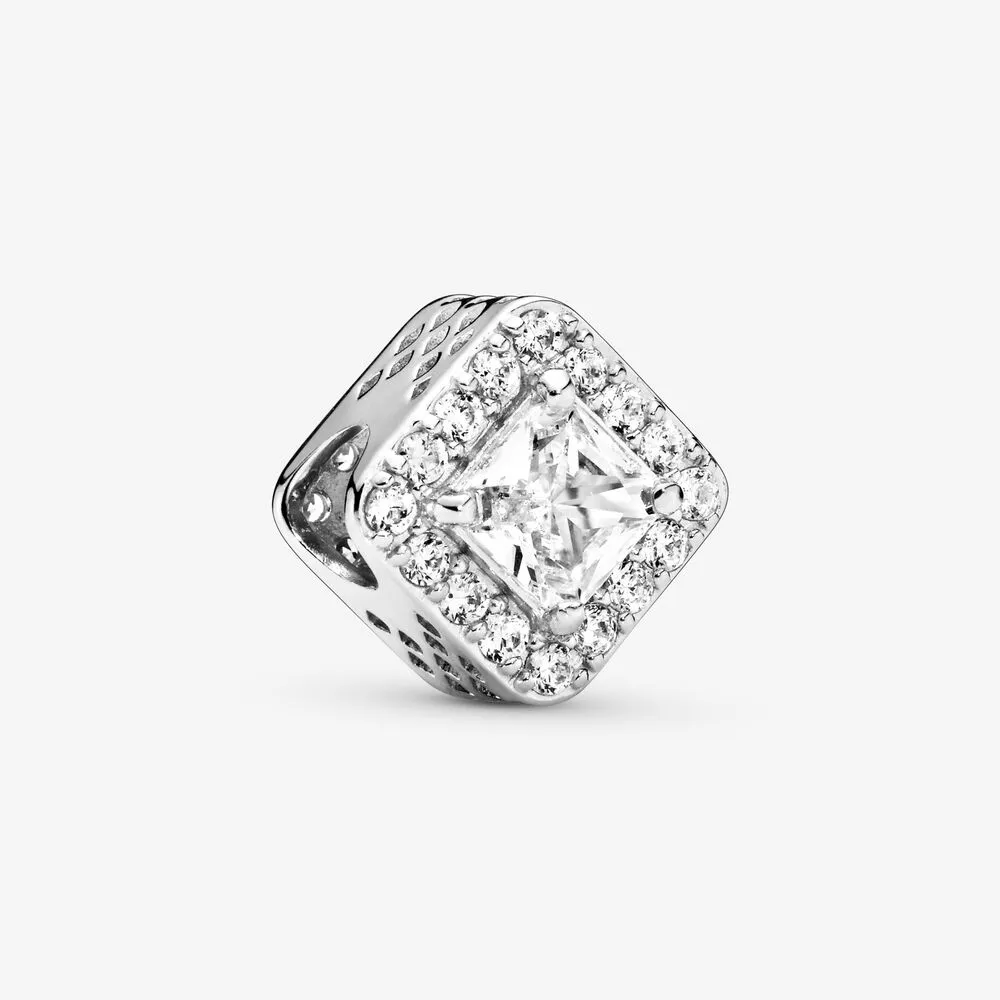 Nowy przyjazd 925 Sterling Srebrny Rose Gold Square Sparkle Halo Charm Fit Oryginalny europejski urok bransoletki biżuteria Accessori2799