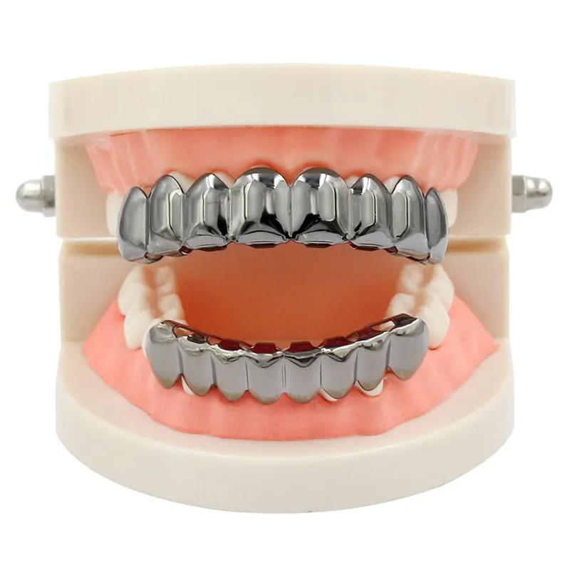 Clássico suave ouro prata rosa banhado a ouro dentes grillz 6 superior inferior falso dental dente chaves grills masculino senhora hip hop rapper bo279r