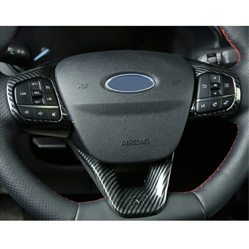For-Ford-Fiesta-MK8-2017-2018-Accessories-ABS-Carbon-Fiber-Stlye-ST-Car-Steering-Wheel-Trim