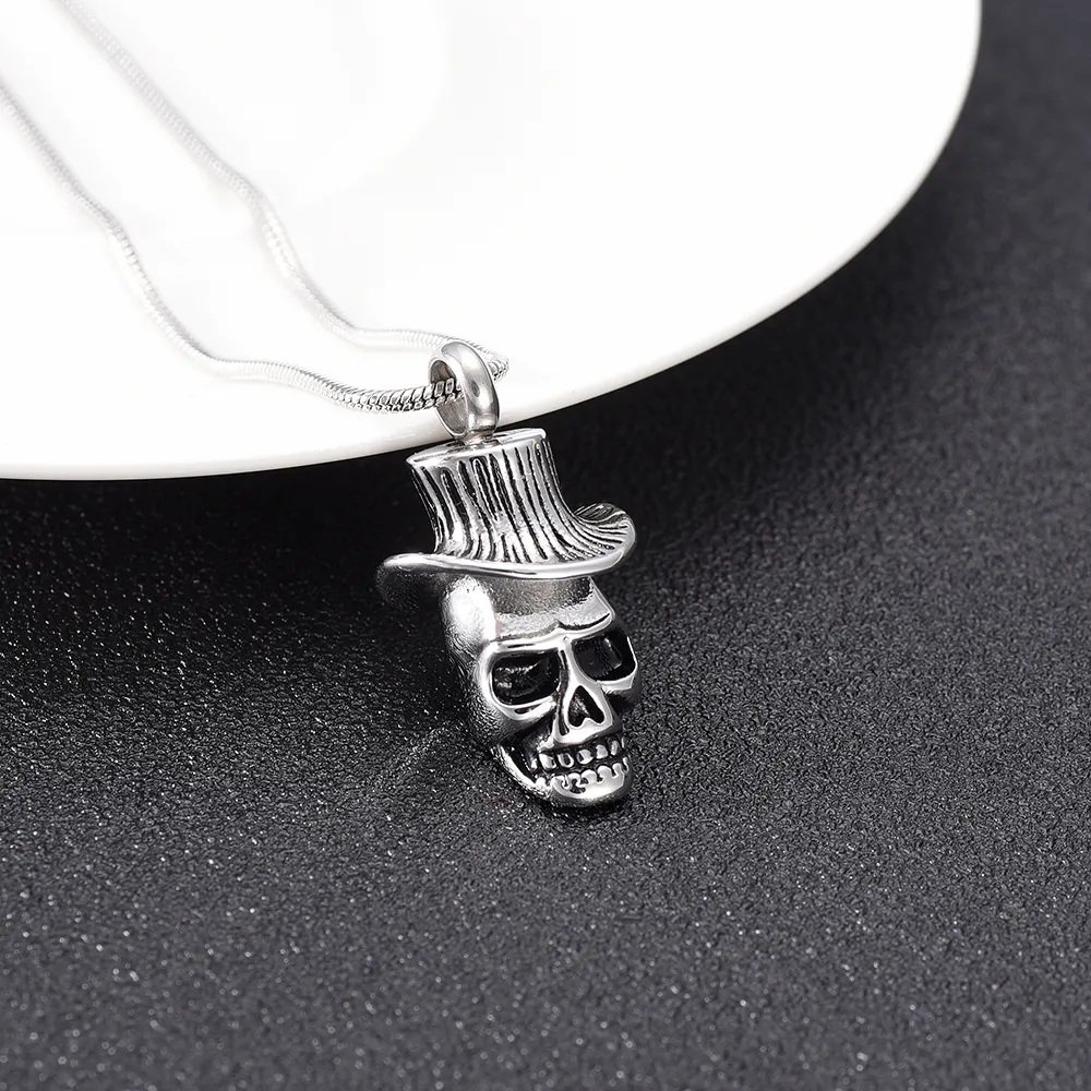 Esqueleto punk de aço inoxidável, colar masculino cromado, suporte para cinzas funerárias, pingente de urna, lembrança, joia 293a