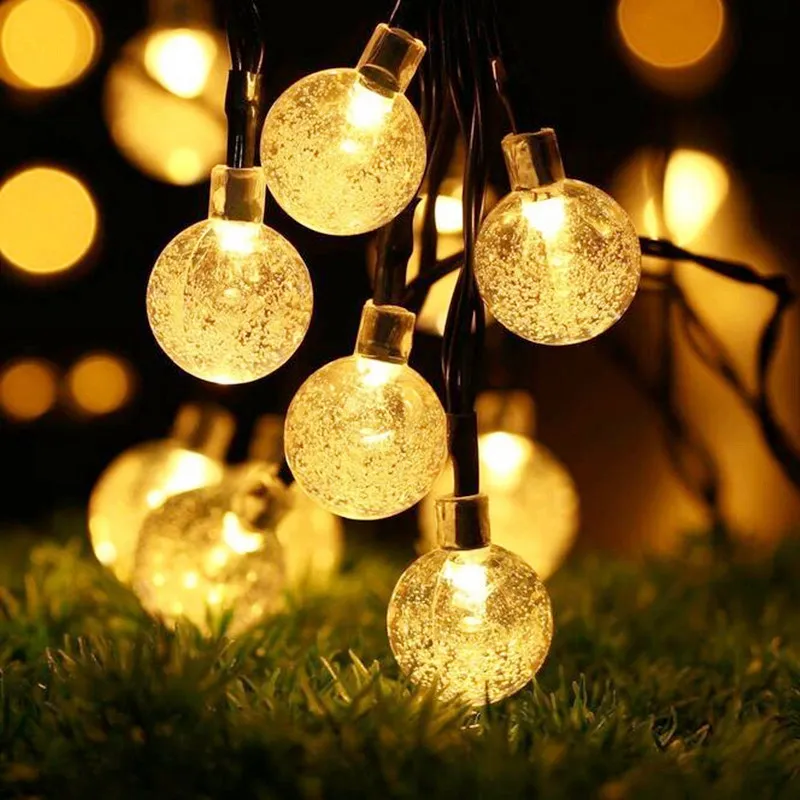 Cordas solares de LED Strings de bolha de férias iluminação de férias ao ar livre à prova d'água de Natal decoração de decoração de esfera