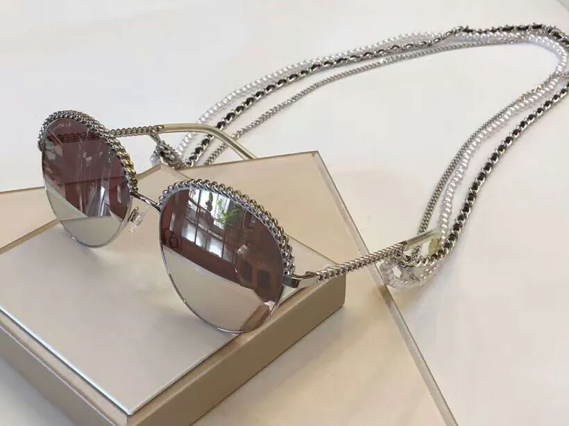 Intero 2184 Occhiali da sole sfumati grigio oro Collana a catena Occhiali da sole Donna Occhiali da sole firmati moda gafas Nuovo con scatola1892