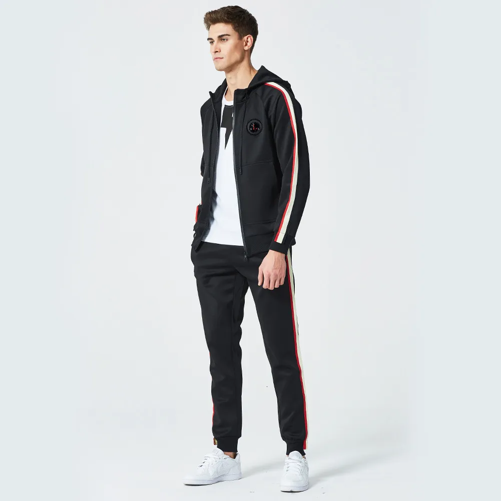 겨울 줄무늬 Tracksuit 남자 캐주얼 후드 지퍼 체육관 스포츠웨어 자 켓 조깅 정장 남성 tracksuit 세트 높은 거리 브랜드 sh19062801