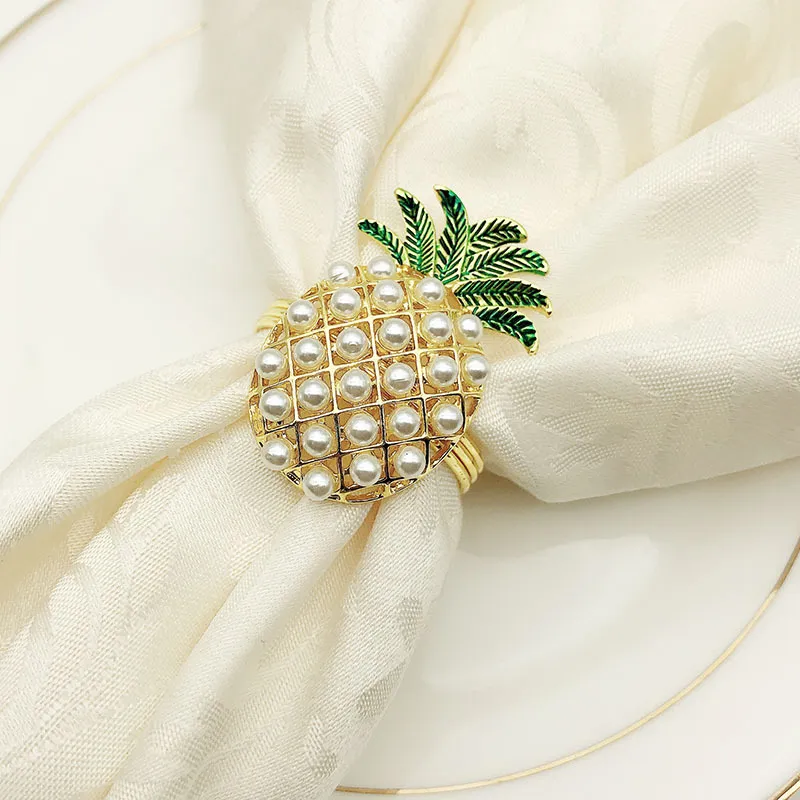 Gold Silver Ananas med pärlor servetten Ring bröllop semester dekoration familj levande ljus middag servetthållare 254i