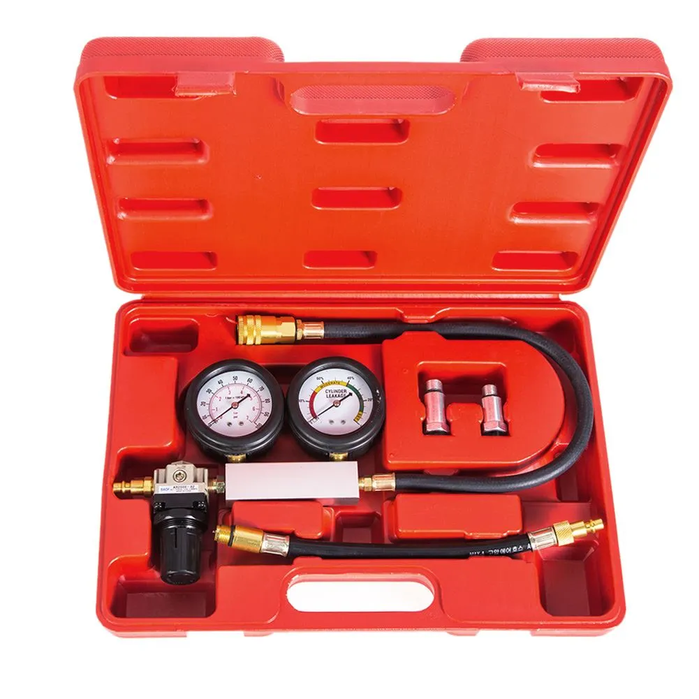 0-100PSI Dual Gauged Cylinder Leakage Detector and Crank Stopper for Engine Cylinder Leak Tester Gauge Tool for Petrol Engine