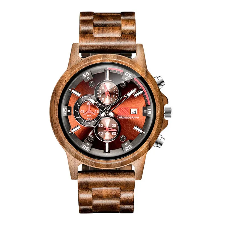 Träklocka Datum Display Casual Men Luxury Wood Chronograph Sport Outdoor Military Quartz Watches in Wood Relogio Masculino LY1911276789