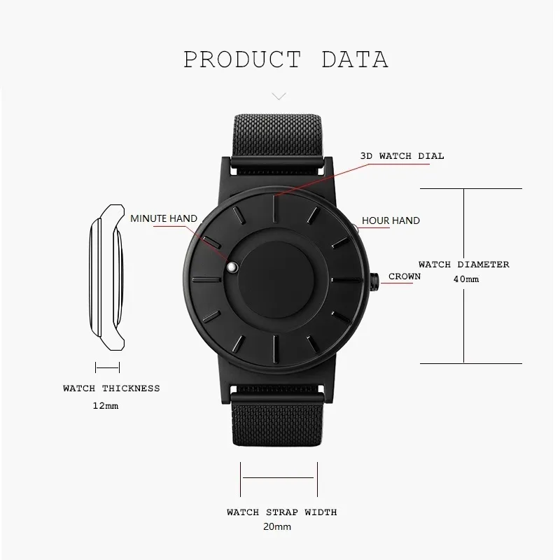 2018 New Style Watch Men Eutour Magnetic Ball Show Innovate Wrist Wrist Watches Mens Nylon Strap Quartz Watch Fashion Erkek Kol Saati J19156X