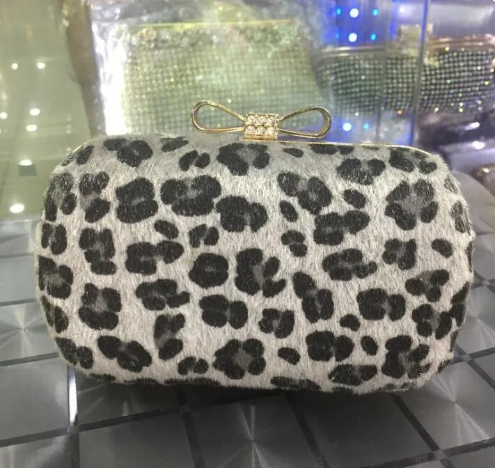 Evening Bag Women horsehair Leopard Print Evening Diomands Bow Clutch Hand Bags