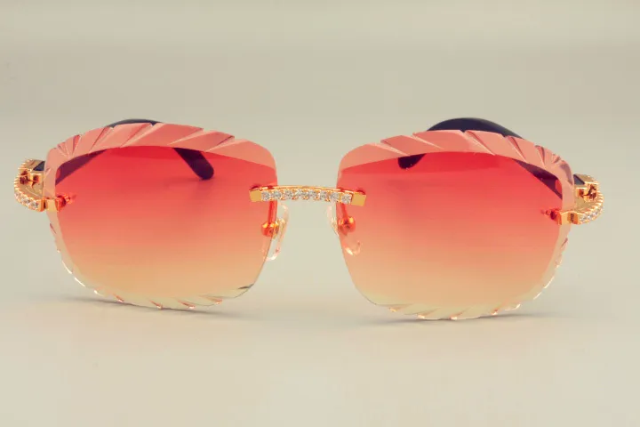 2019 Lente incisione DHL 8300715-B occhiali da sole moda piccola visiera parasole con diamanti lente occhiali da sole in legno nero naturale 3 0 245A