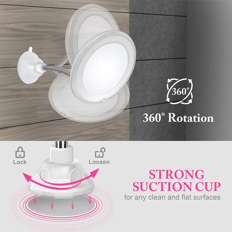 360 Degree Rotation 10X Magnifying Makeup Mirror My Flexible Mirror Folding Vanity Mirror with LED Light Makeup Tools Dropship 2