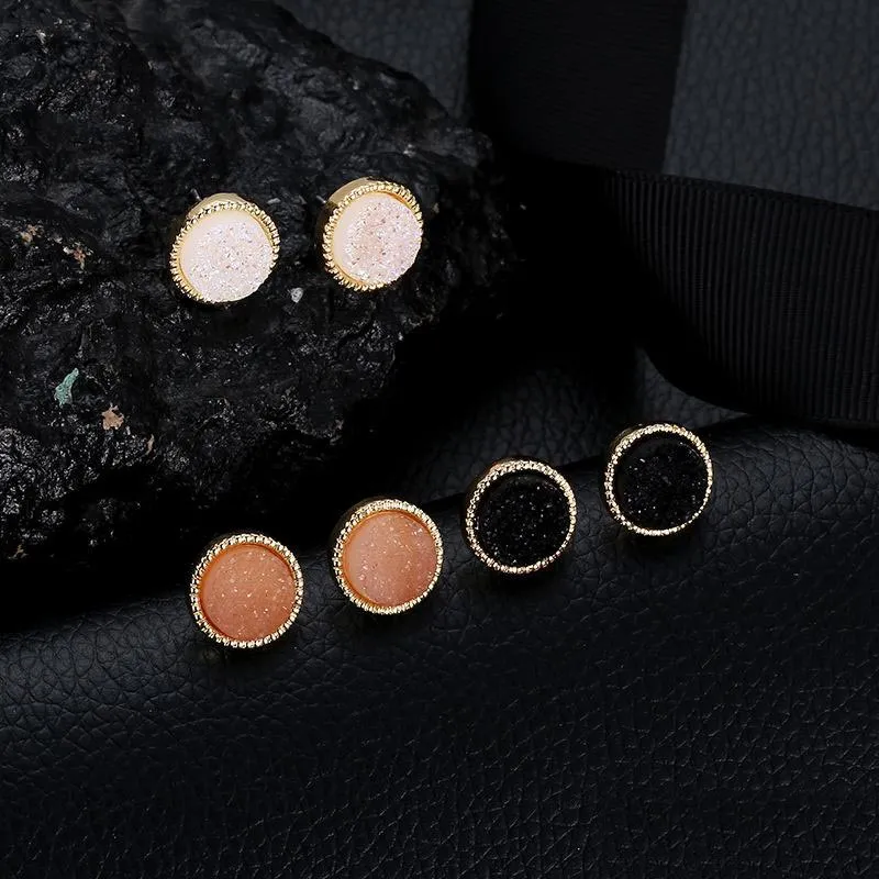 Trendy Druzy Drusy Akdyna dla kobiet Oświadczenie biżuterii Scott Gold Planed okrągłe koło stadninowe Prezenty Świąteczne Prezenty EAR STUDS200Q