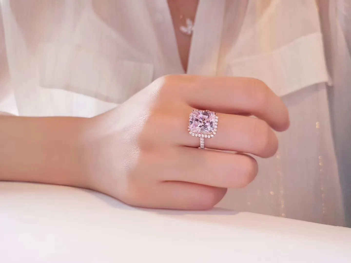 Mode – 2020 S925 versilbert, 18 Karat vergoldet, rosafarbener Diamant-Halbkreis-Diamantring, weiblicher Diamantring, modischer Silberring313Y