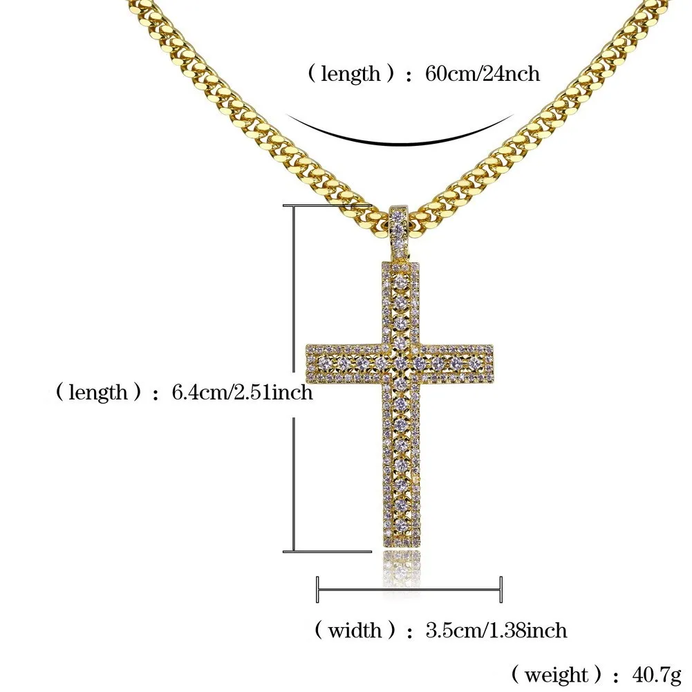 Hip Hop Jewelry Designer Necklace Iced Out Pendant Mens Cuban Link Chain Gold Diamond Cross Pendants Luxury Bling Charms Wedding R235w