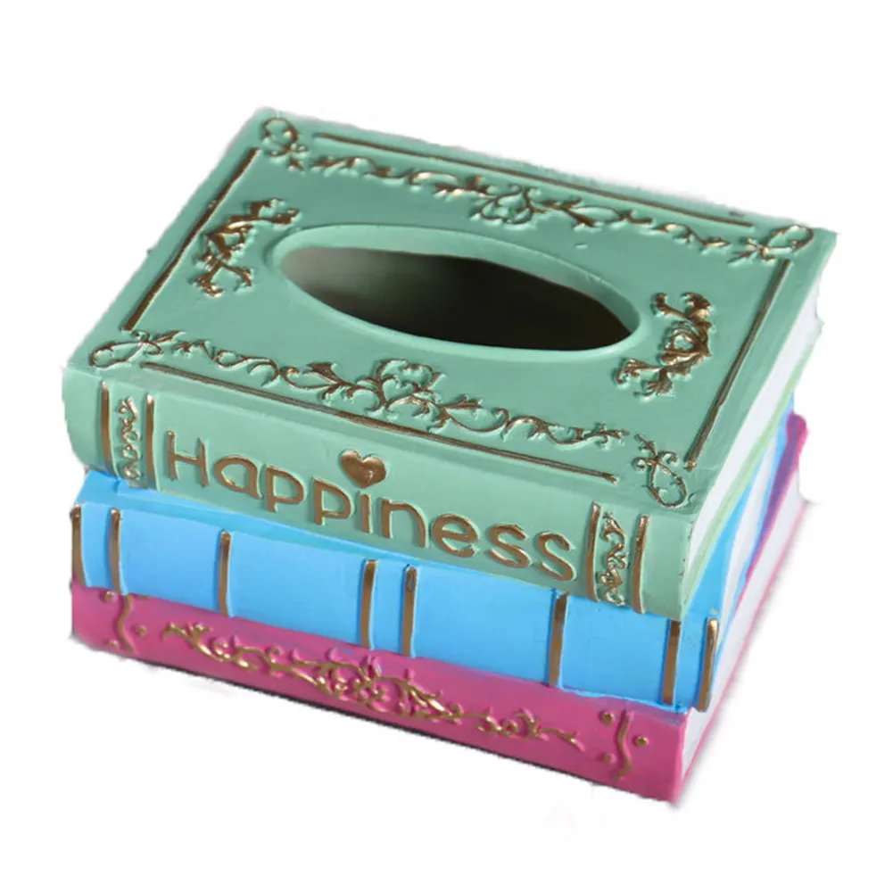 Dispensador de caja de pañuelos para el hogar, caja de pañuelos decorativa de estilo Retro con forma de libro, soporte para almacenamiento de dormitorio, cubierta de papel, servilleta Rectangular209J