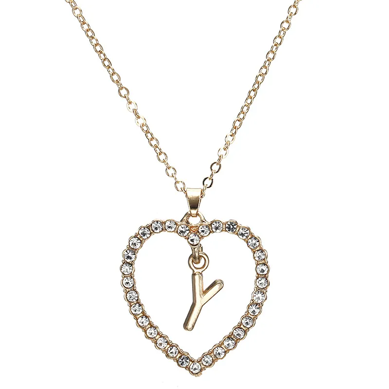 Nouveau mode cristal initiale lettre personnalisée coeur pendentif nom collier pour femmes charme couleur or chaîne ras du cou bijoux cadeau 221h