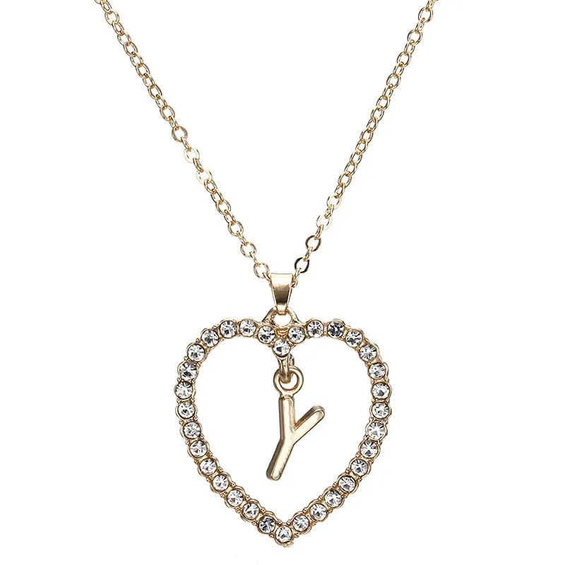 Nova moda cristal inicial personalizado carta coração pendente nome colar para mulheres charme cor de ouro corrente gargantilha jóias gift299a
