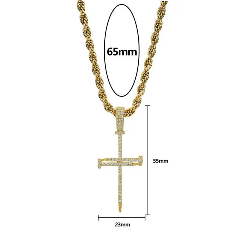 Goud Zirkoon Nail Cross Hanger Goud Zilver Koper Materiaal Iced Out Cross CZ Hangers Ketting Ketting Mode Hip Hop Jewelry224A