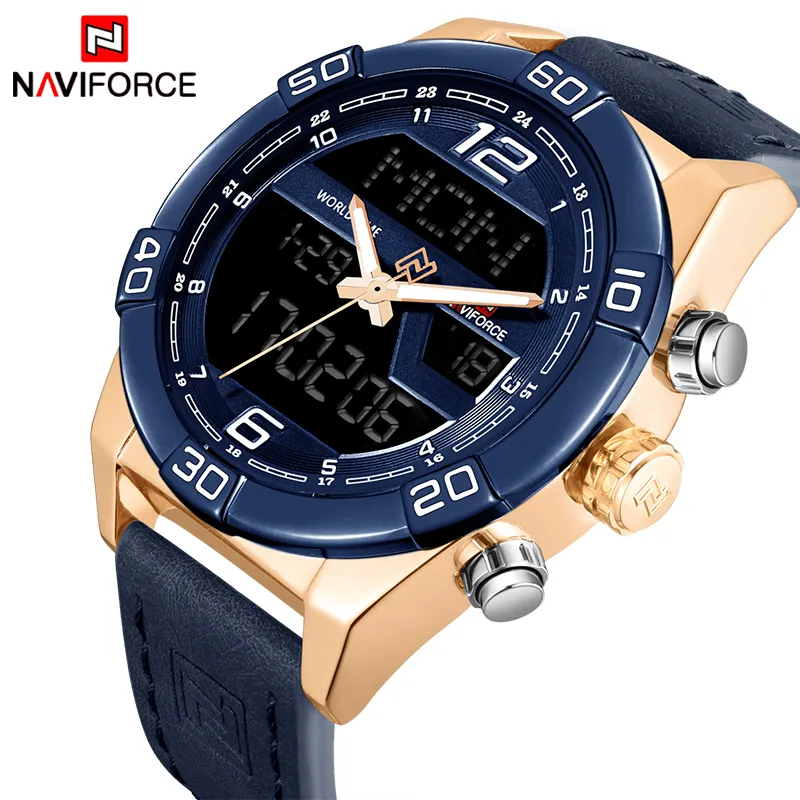 NAVIFORCE marque de luxe hommes mode montres à Quartz avec coffret pour étanche hommes montres en cuir militaire montre-bracelet 303F