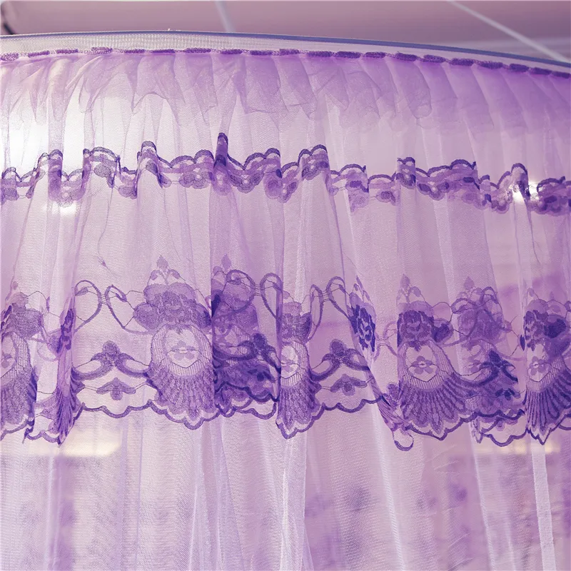 Soylu Mor Pembe Düğün Yuvarlak Dantel Yüksek Yoğunluklu Prenses Yatak Nets Perde Dome Kraliçe Kanopi Sivrisinek Nets #SW333S