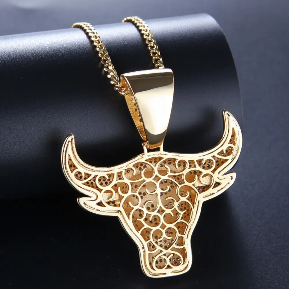 Uwin Drop Charm King Bull Iced Out Подвеска с круглым вырезом 4 мм Теннисные цепочки Ожерелье Хип-хоп Ювелирные изделия с кубическим цирконием J190717521798