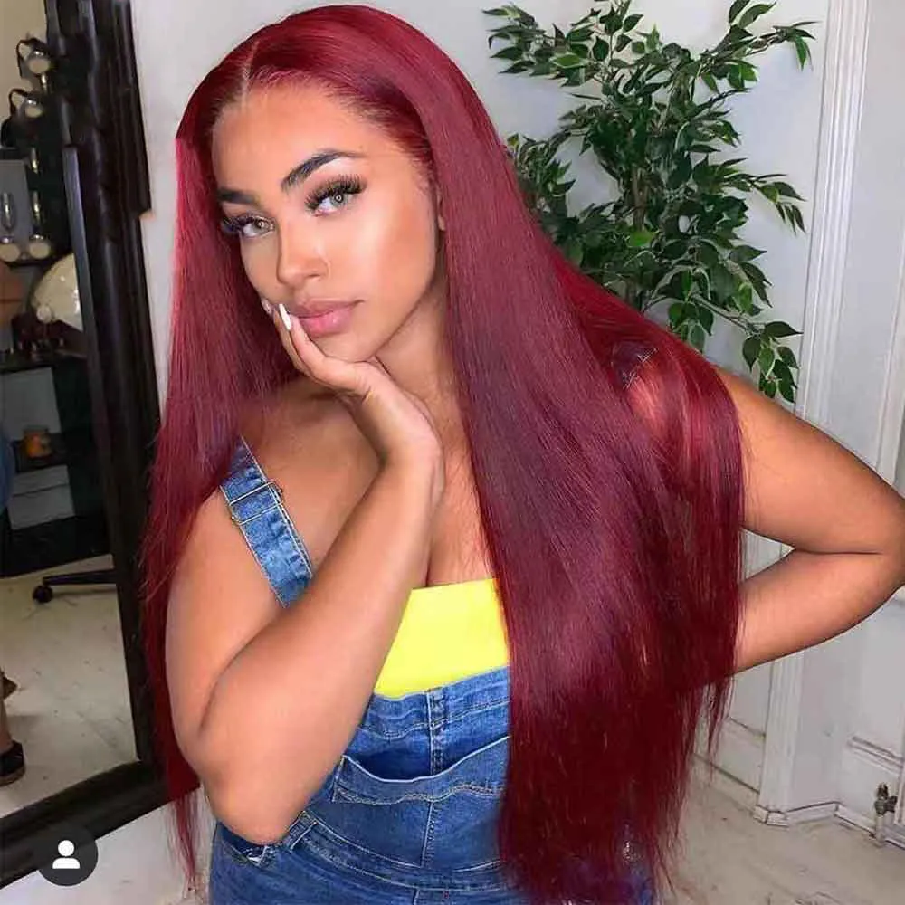2020 Новый бордовый парик для волос с красными человеческими волосами 13x6 Глубокая часть парик с глистым, подготовленным с детскими волосами шелк прямой 99j бразильский remy hair4810020
