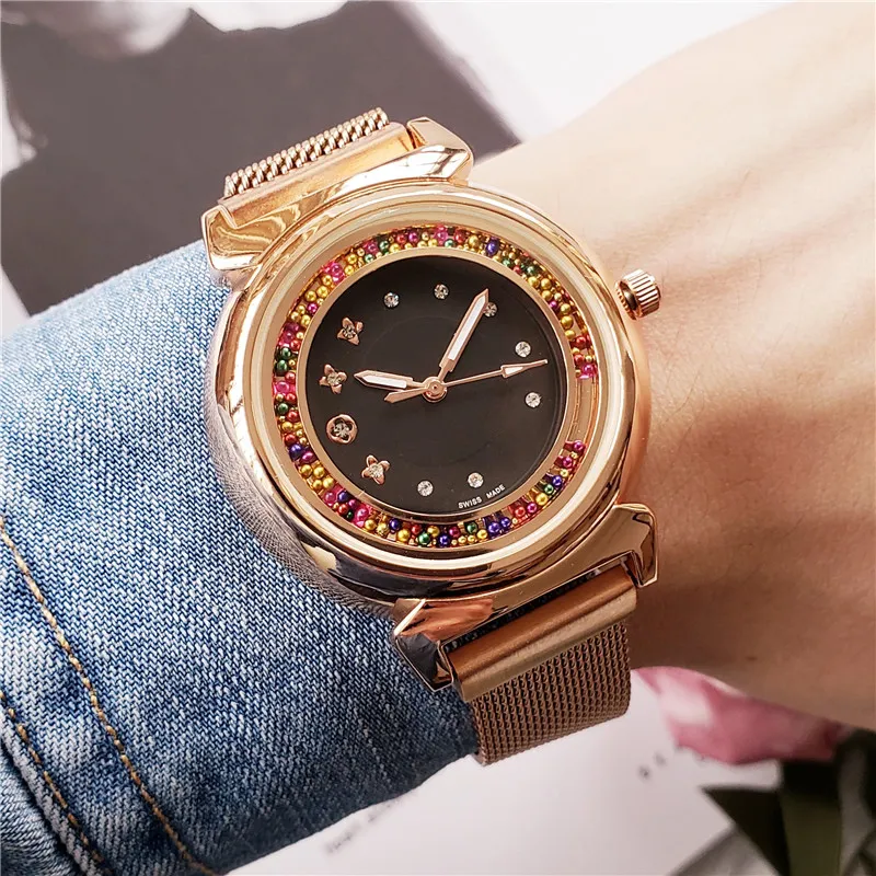 Fashion Brand beautiful Watches Women's Girls Colorful crystal style steel metal Magnetic band quartz wrist watch L08255w
