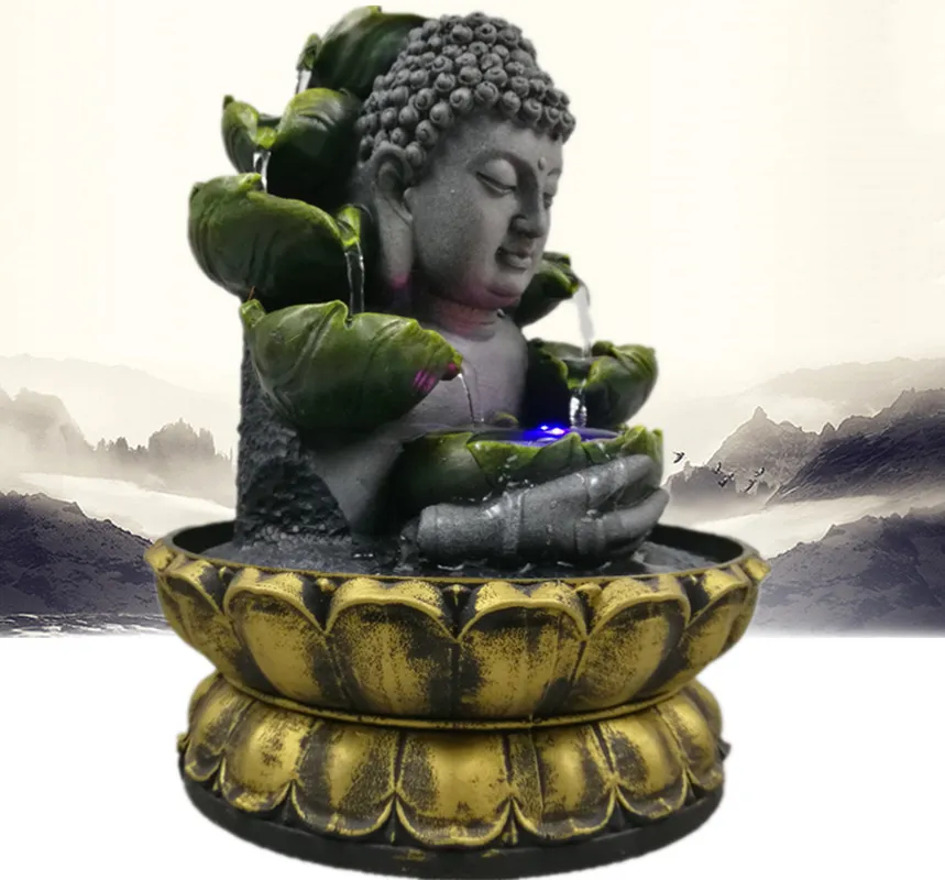 Creative Home Decorations Harts Flowing Water Waterfall ledde Fountain Buddha Staty Lucky Feng Shui Ornament Landscape Decor T200331