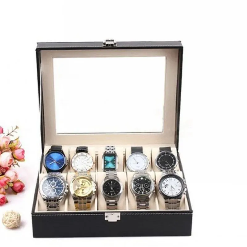 Boîtier de montre en Faux cuir 12 grilles, présentoir de bijoux, boîte de rangement, organisateur, boîte de montre de grande capacité, haute qualité 320J