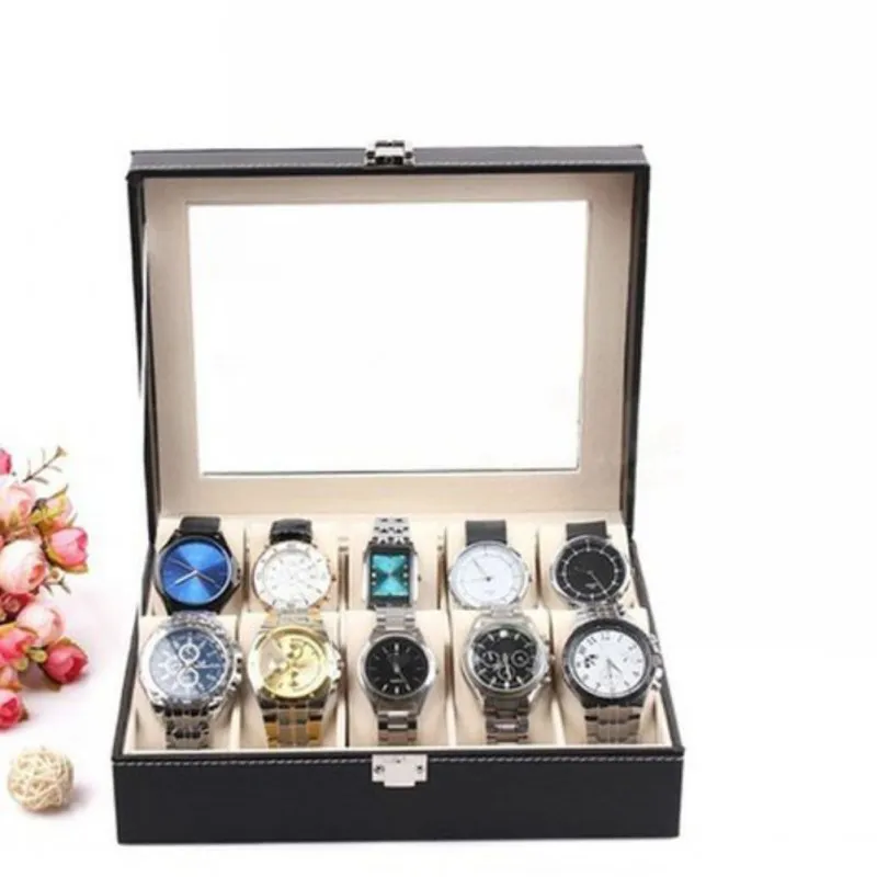 Kunstleer Horloges Case 12 Grids Sieraden Ring Weergave Opbergdoos Organizer grote capaciteit Horloge Doos Hoge Quality213e