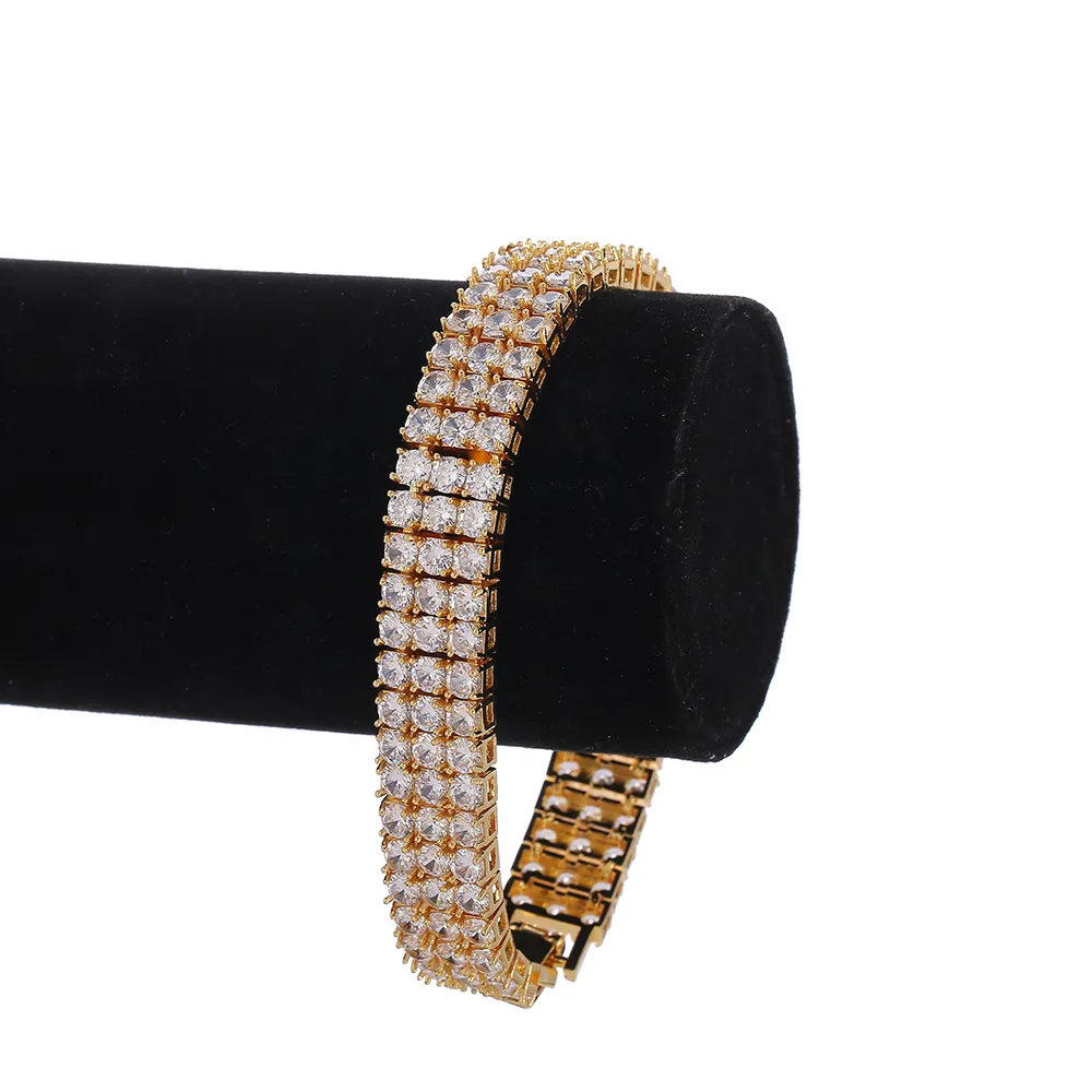 Who Hip Hop 3 Row Tennis Chain Gold Silver Cubic Zirconia Iced Out CZ Stones Pulseira246I
