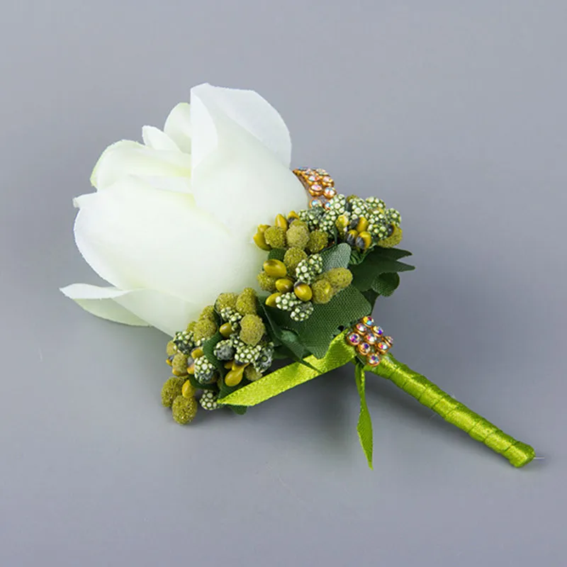 装飾的な花の花輪メンズシミュレーションシルクローズブートニエールピンブローチウェディングデコレーションフラワーグルームコサージカラー222n