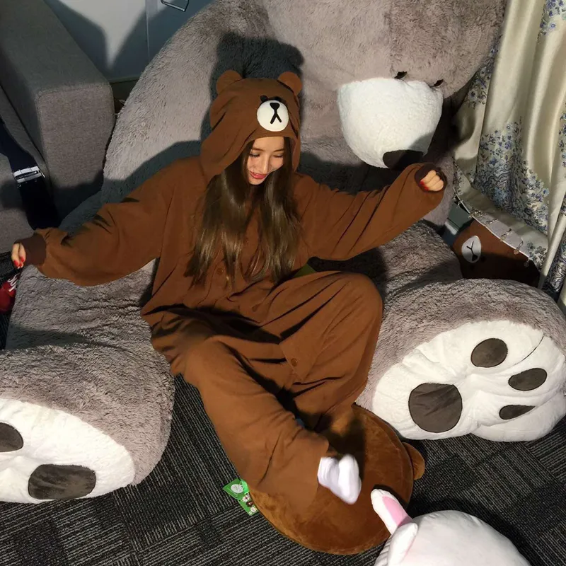 Orso bruno Onesies XXL Suit 200 centimetri Zipper Tutina le donne Pigiami Uomini Adulti Animal Cartoon Pigiama Halloween Cosplay Fancy Suit T200111