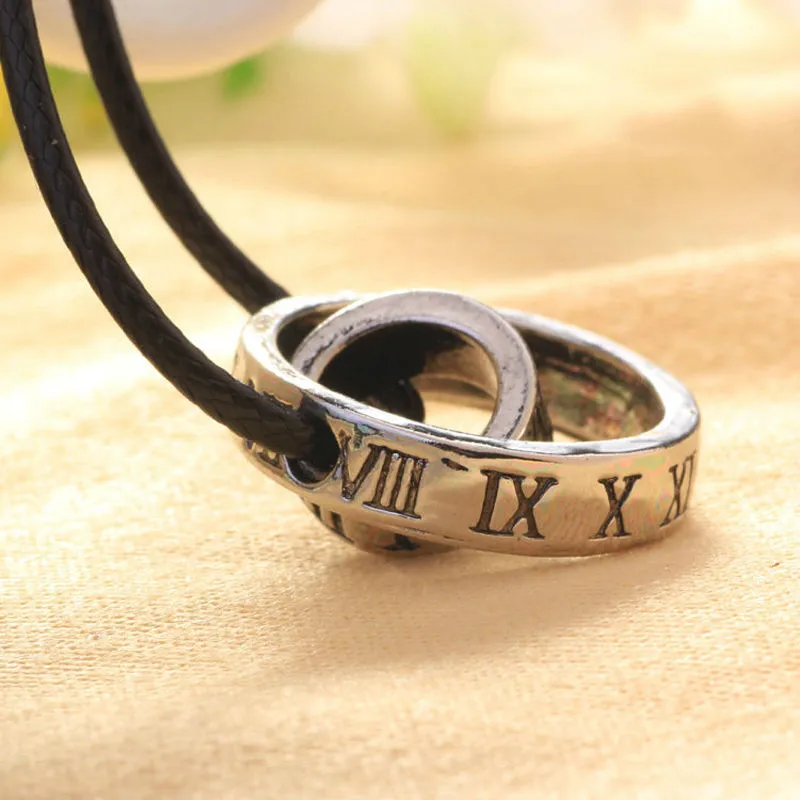Wholesale- Men's Roman Numerals Circle Ring Buckle Leather Rope Circle Pendant Necklace Jewelry For Women