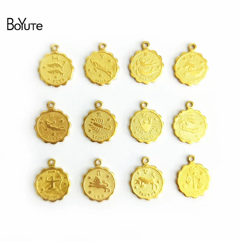 BoyuTe 12 peças conjunto 10 conjuntos lote metal latão mix 12mm amuletos do zodíaco para fazer jóias diy acessórios de joias feitos à mão parts1948