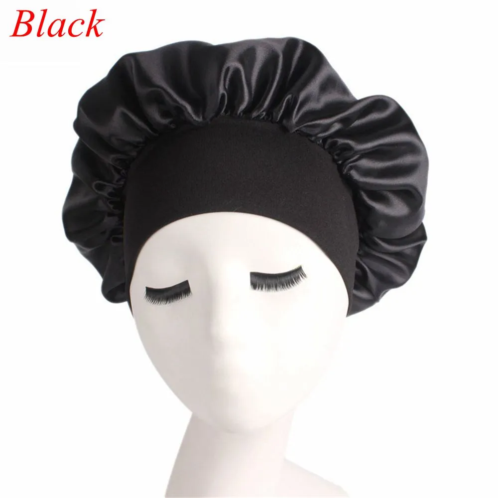 Women Wide Band Satin Silk Bonket Cap Bekväm natt Sleep Cap Hat Ladies Soft Silk Long Hair Care Bonnet headwrap345n